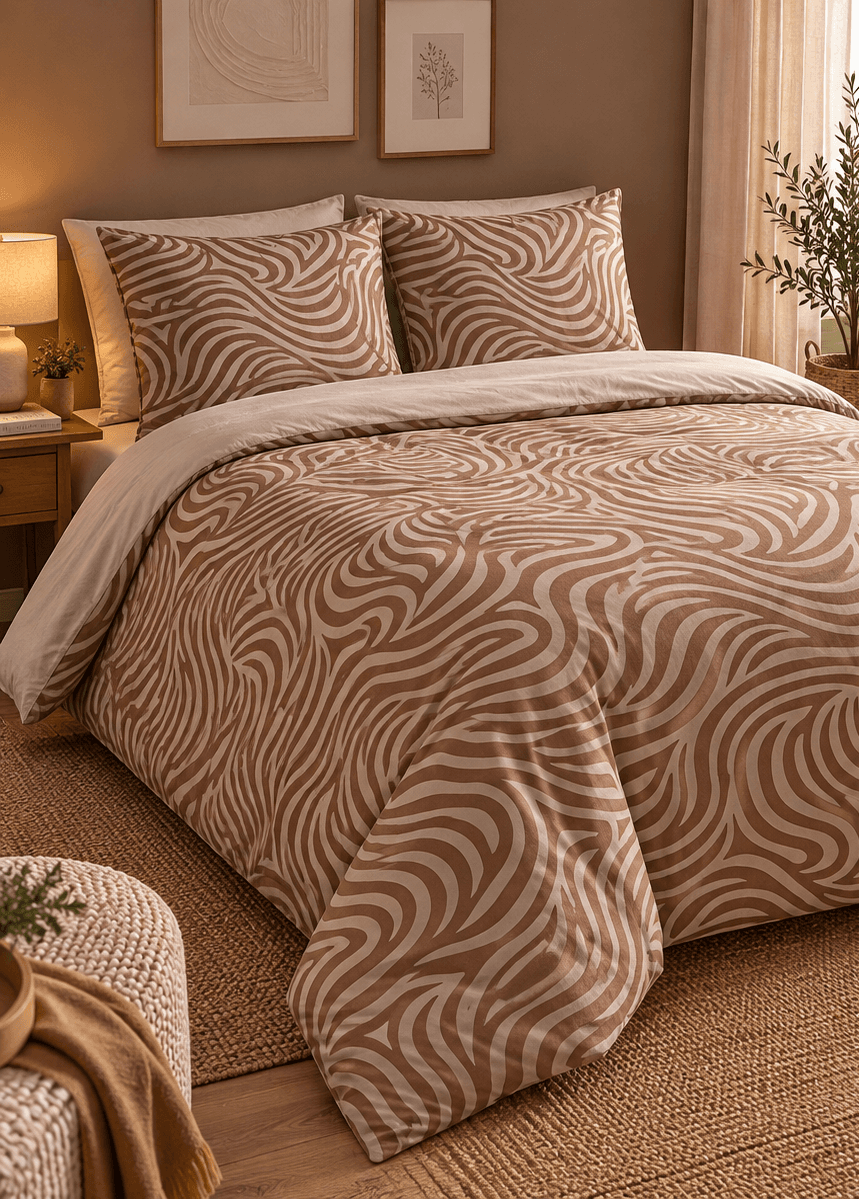 Juanda – Completo Copripiumino Matrimoniale 100% Cotone, Fantasia Onde